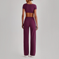Wholesale Women's Short Sleeve Exposed Back Bra+Naked Feel Straight Leg Pants Yoga Set