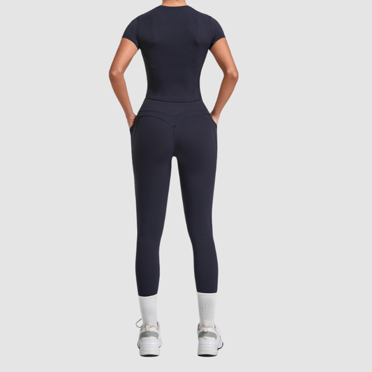 Wholesale Women's Naked-Feel Short Sleeve Top + High-Waist Leggings Set – Peach Lift Yoga Fitness Activewear