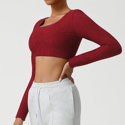 Lace Cropped Sports Long Sleeve