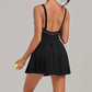 Wholesale Women's Colorblock Open-Back Tennis Dress – Anti-Exposure Pleated Yoga Skirt with Pockets