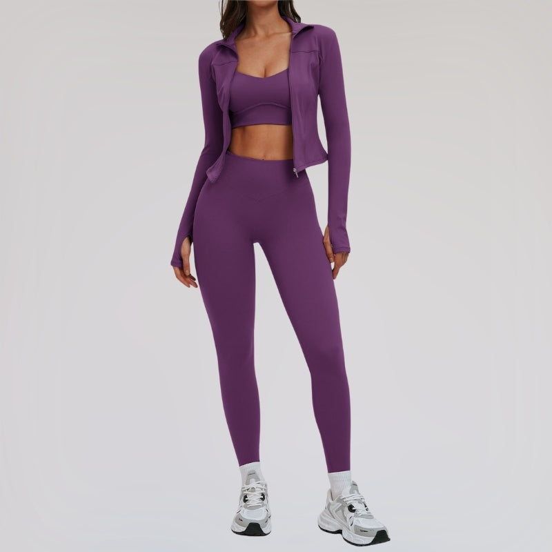 Wholesale removable padded bra + leggings + jacket