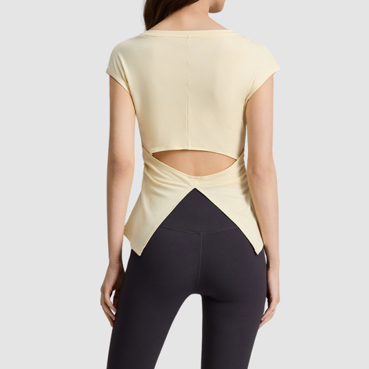 Wholesale Women's V-Neck Open-Back Short Sleeve Yoga T-Shirt – Pilates Bare-Feel Fitness Top