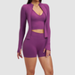 Wholesale cross shoulder strap bra+shorts+jacket 3-piece | Wonderxfans bulk activewear