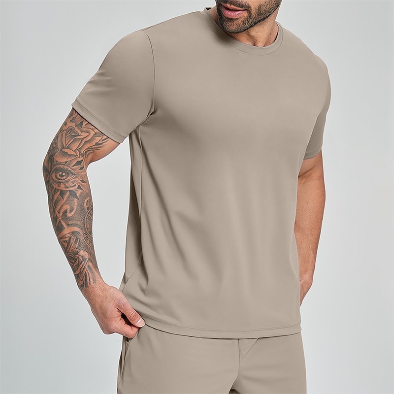 Wholesale Men's Drop-Shoulder Round-Neck Athletic T-Shirt – Breathable Workout Tee