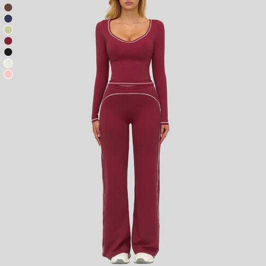 Wholesale Color-blocked long-sleeved sports top+ High-waisted | Wonderxfans bulk activewear