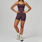 Seamless thin straps tank top + High-waisted shorts 2-Piece Set