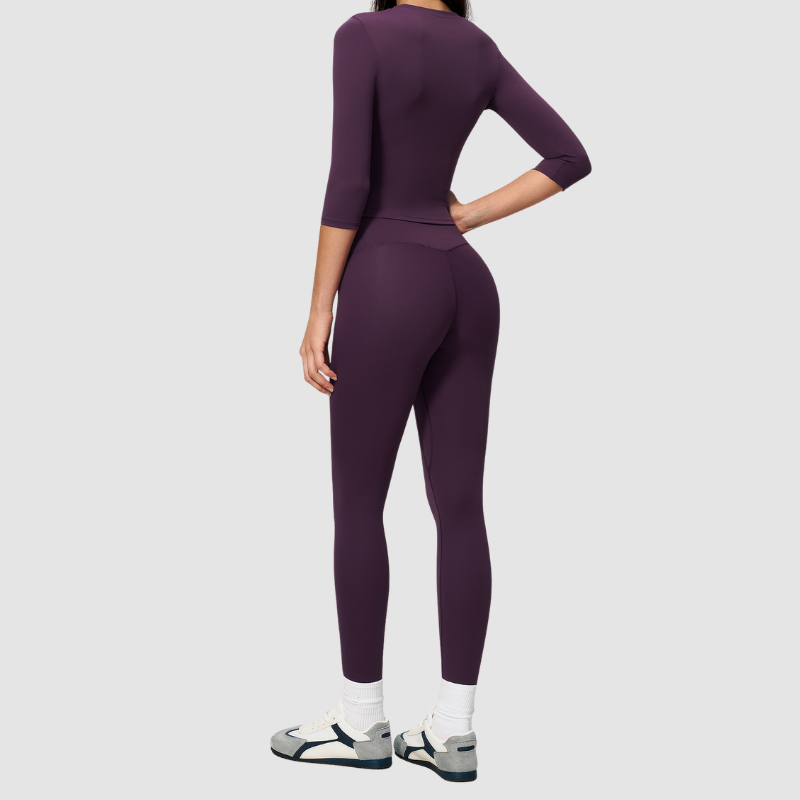 Wholesale Women's 3/4 Sleeve Crop Top & Full-Length Leggings Set – Seamless Yoga Activewear