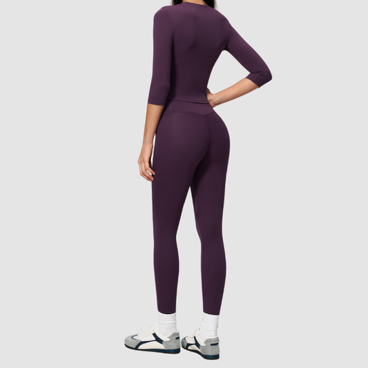 Wholesale Women's 3/4 Sleeve Crop Top & Full-Length Leggings Set – Seamless Yoga Activewear