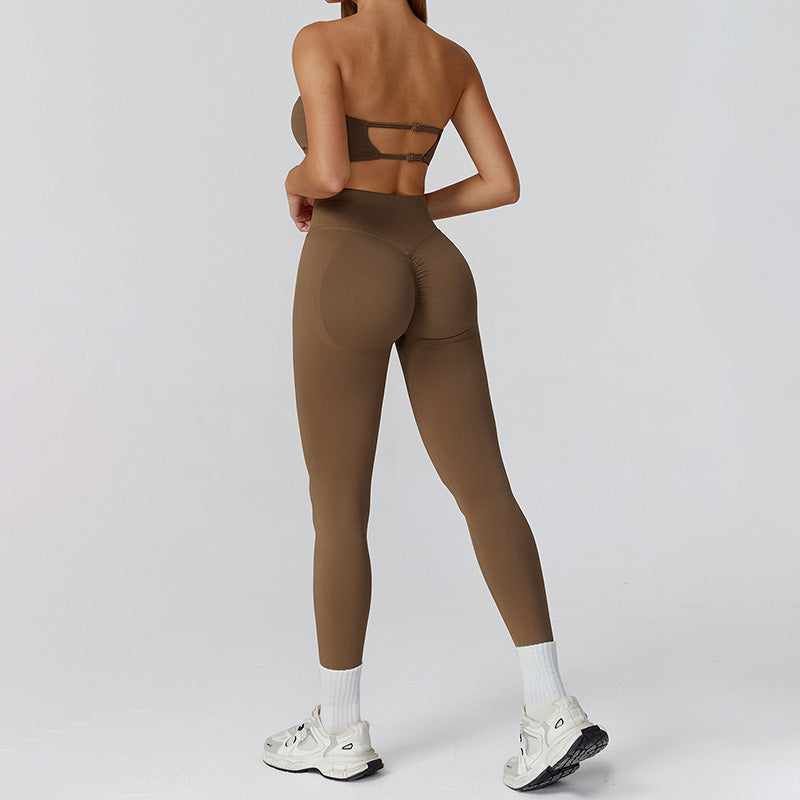 Seamless Tube Sports Bra + High-waisted leggings 2-Piece Set