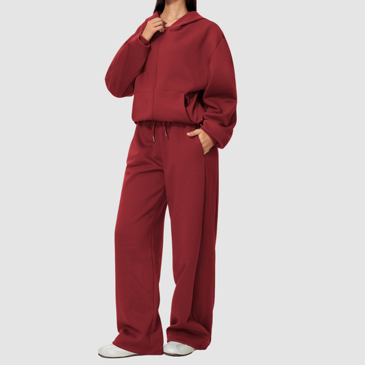 Wholesale Women's Warm Fleece-Lined Hooded Sweatshirt & Sweatpants Set