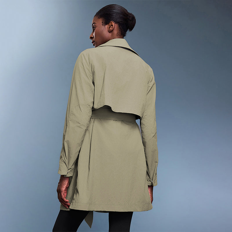 Belted mid-length trench coat for women