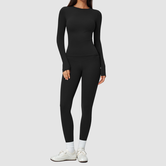 Wholesale Women's Nylon Spandex Activewear Set – Long Sleeve Tops & Leggings