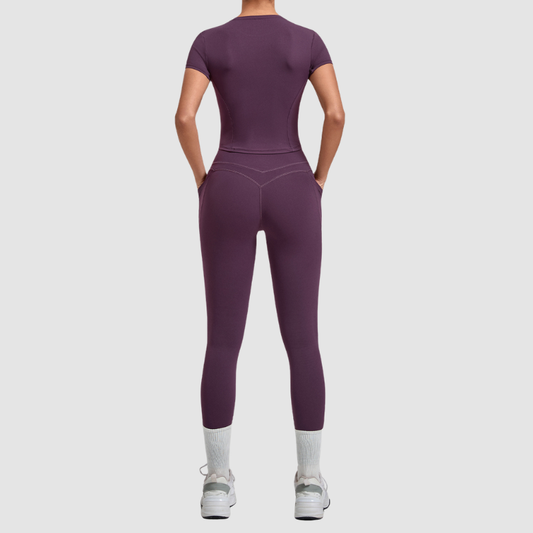 Wholesale Women's Naked-Feel Short Sleeve Top + High-Waist Leggings Set – Peach Lift Yoga Fitness Activewear