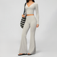 Wholesale Women's Cream-Feel Fleece Long Sleeve Top & High waisted flared Pants Set