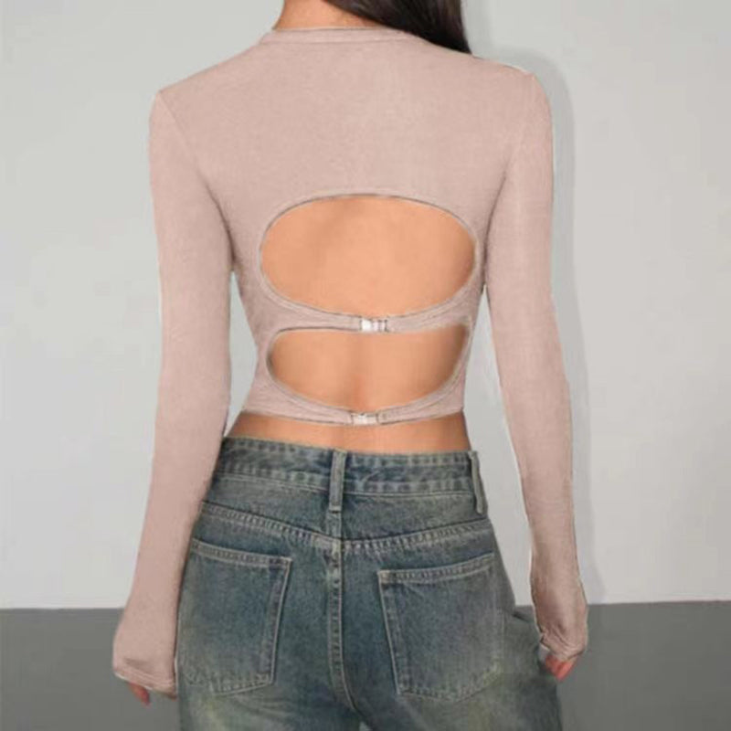 Wholesale women's sports long sleeve tops with hollow back