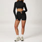 High-Neck Cropped Long Sleeve + Butt-Lifting Shorts 2-Piece Set