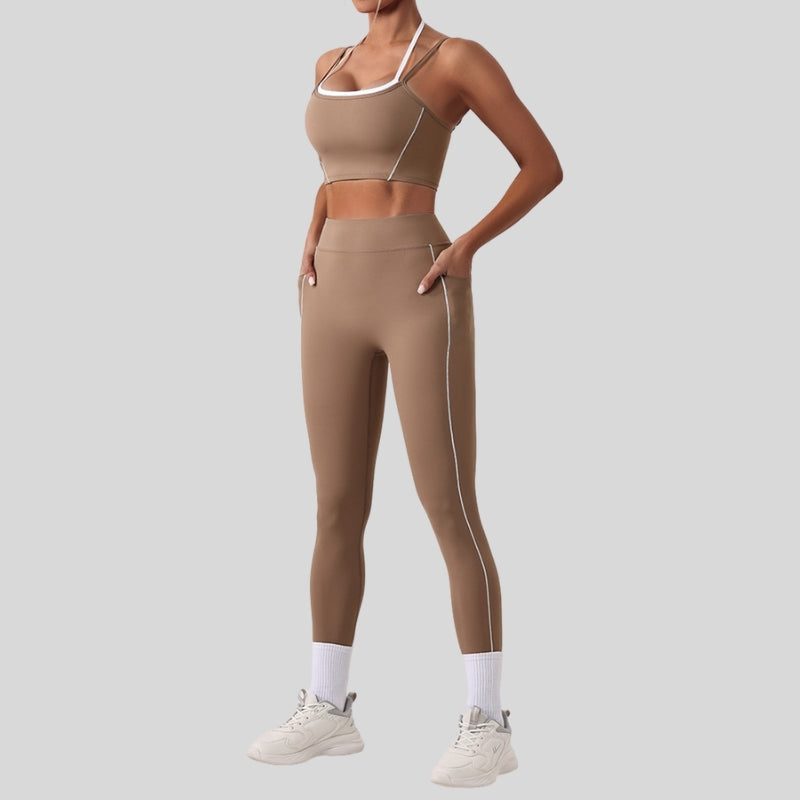 Faux two-piece bra + A-line skirt 2-piece set