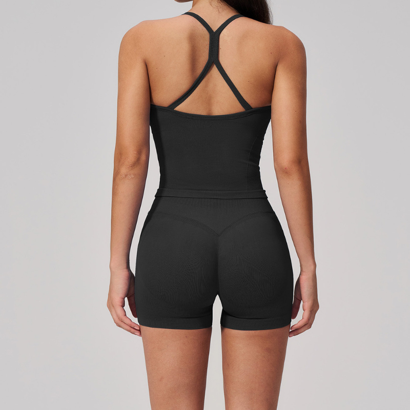 Wholesale Women's Seamless Yoga Set – Open-Back Vest and High-Waist Shorts