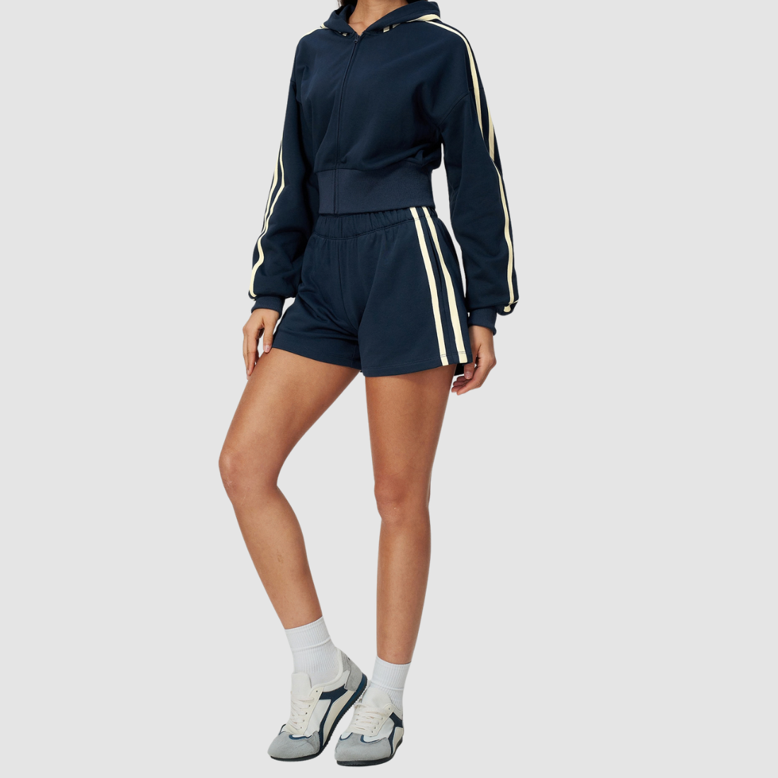 Wholesale Women's Zip Up Hoodie and Short Sweatpants Set