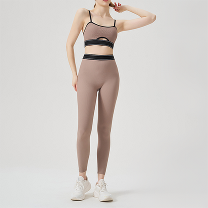Wholesale color blocked backless vest+high waisted Legging 2-piece Set