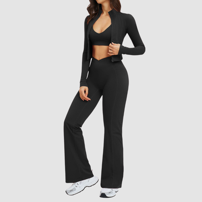 Wholesale solid color sports jacket + flared pants