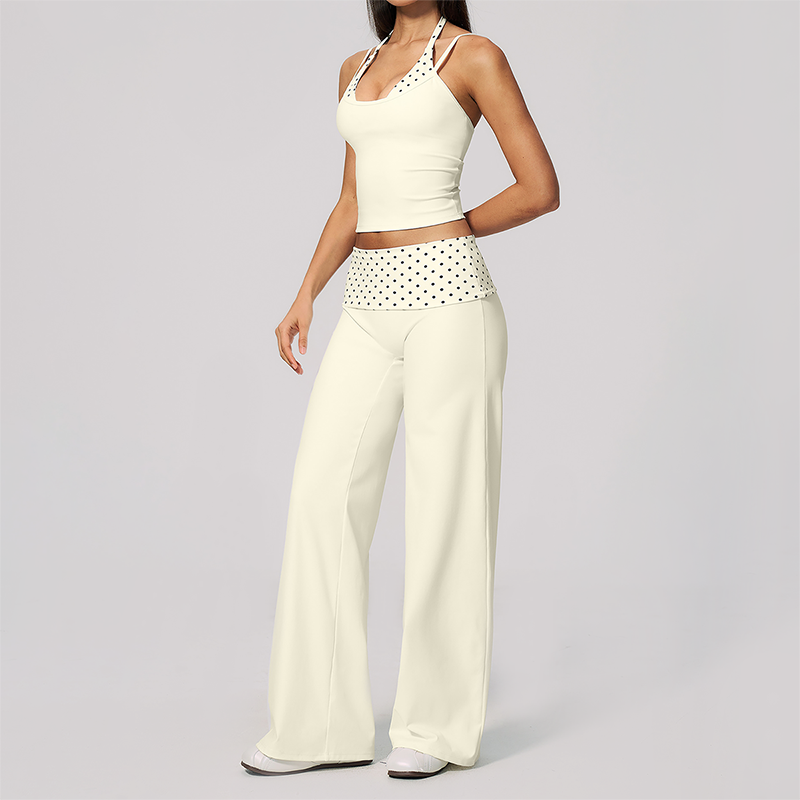 Wholesale Women's Polka Dot & Stripe Yoga Set Tank Top & Wide-Leg Pants w/ Chest Pad