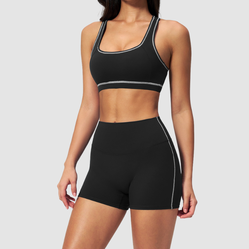Wholesale Women's Seamless Seam-Detail Sports Bra + High-Waist Shorts Set – Butt-Lifting Yoga Gym Activewear