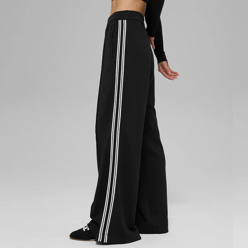 High-waisted striped color-blocked casual sweatpants