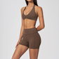 Wholesale Women's Halter Neck Yoga Set – Padded Bra & High-Waist Shorts Activewear