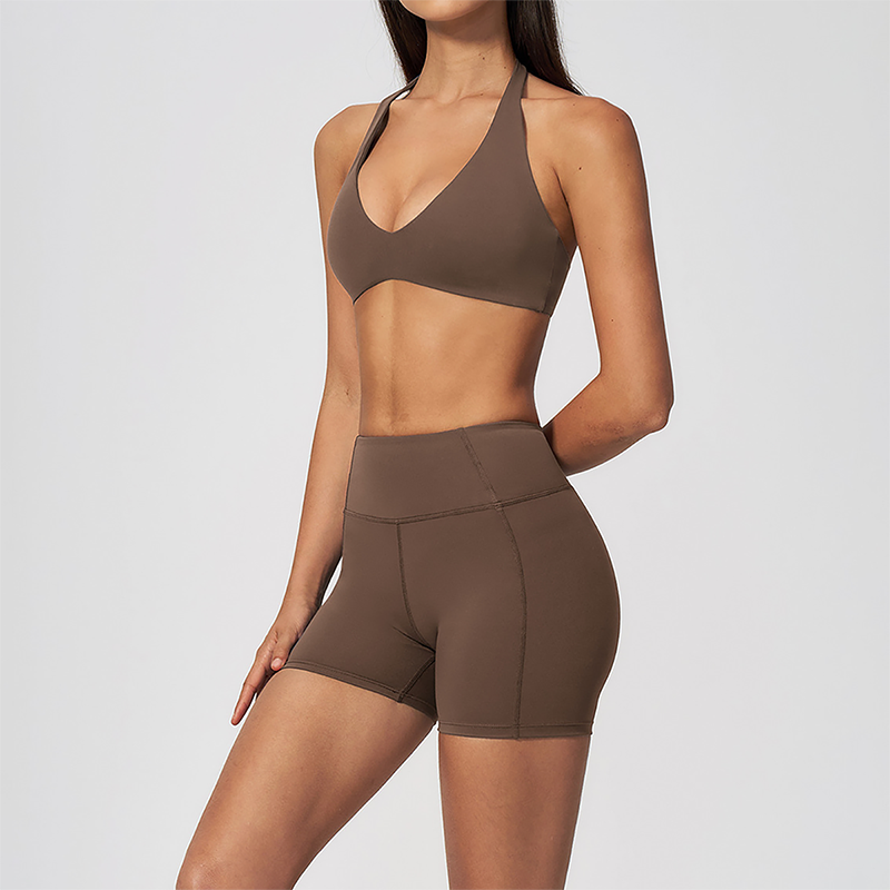 Wholesale Women's Halter Neck Yoga Set – Padded Bra & High-Waist Shorts Activewear