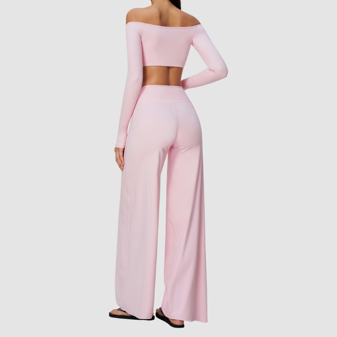 Wholesale Women's Long-Sleeve Tops + Wide-Leg Pants Fitness Two-Piece Set