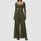 Wholesale Women's Brushed V-Neck Long Sleeve Top & Wide-Leg Pants Yoga Set