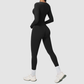 Wholesale Seam-Detail Long-Sleeve Crop Top & High-Waist Leggings Set – Brushed Yoga 2-Piece