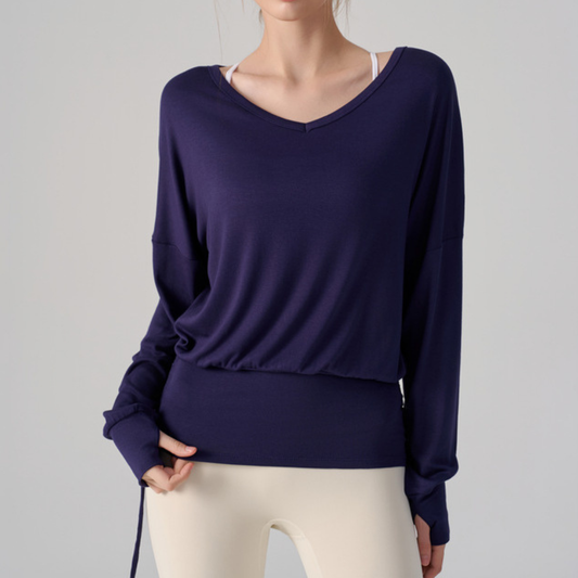 Wholesale V-Neck Batwing Sleeve Yoga Cover-up – Loose Drawstring T-Shirt