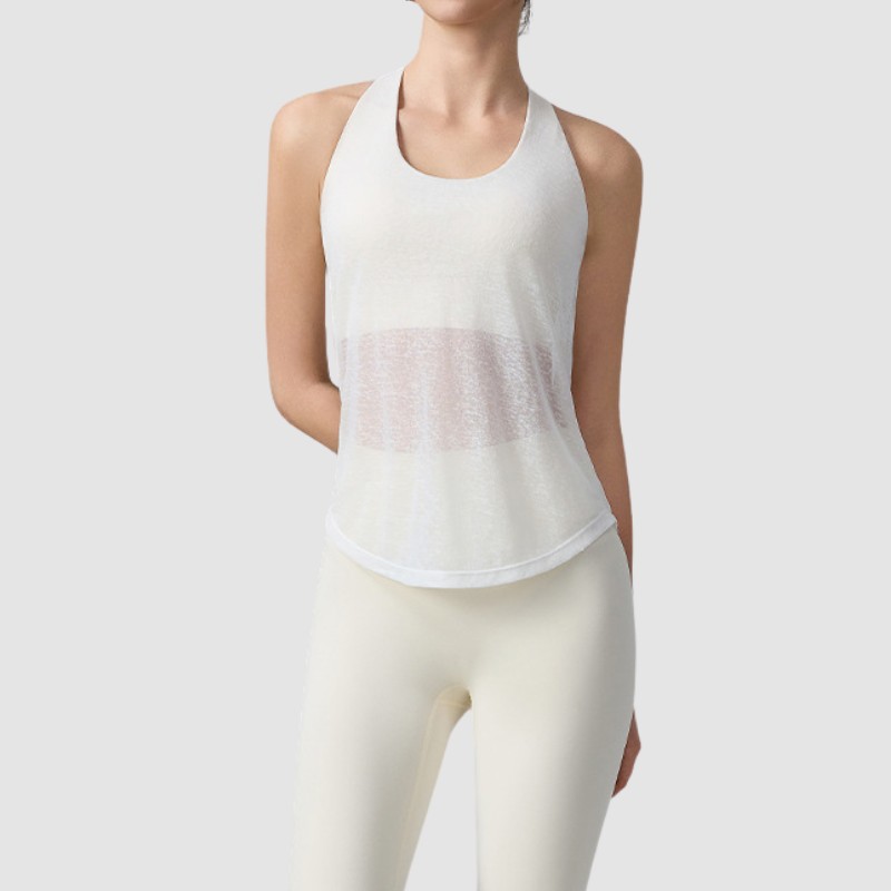 Wholesale Women's Open-Back Yoga Vest – Faux Two-Piece Halter Sports Top with Built-in Bra