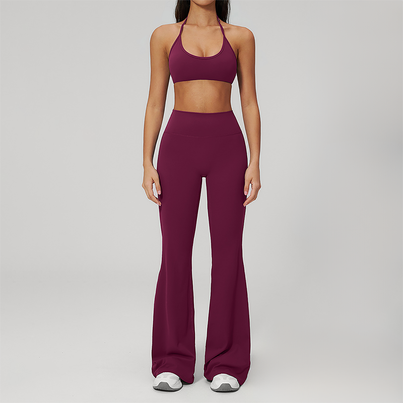 Wholesale Seam-Detail Sports Bra & High-Waist Flare Leggings Set – Brushed Yoga 2-Piece