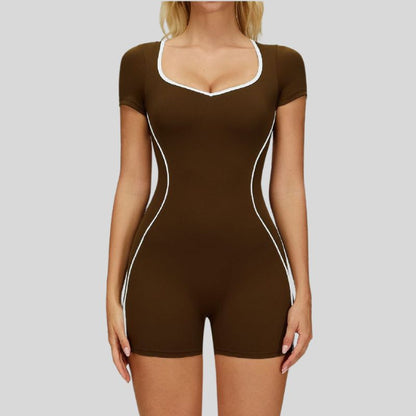 Contrasting backless yoga bodysuit.