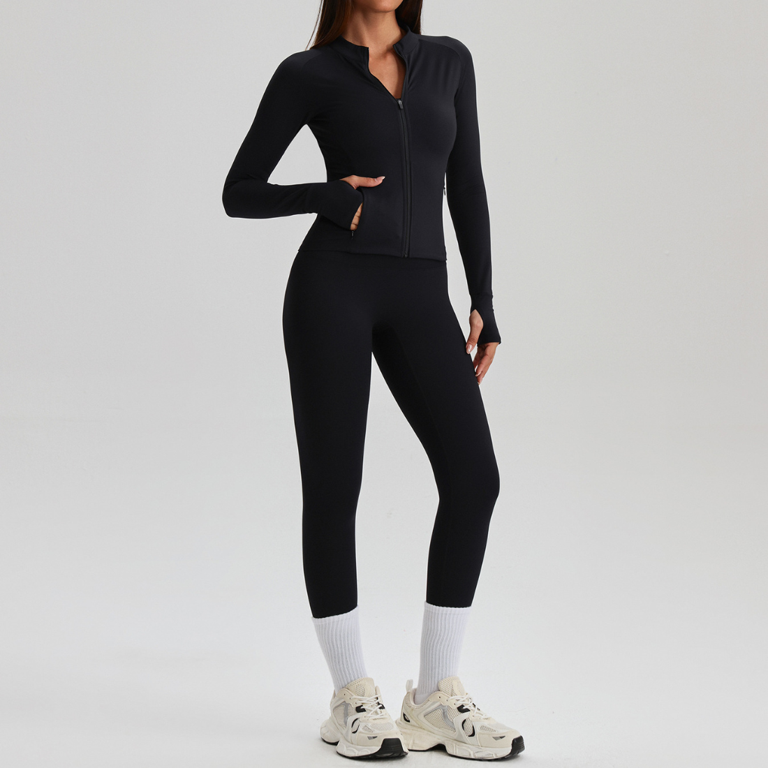 Women's Activewear Zip-up Long-Sleeve Jacket & Straight-Leg Pants Yoga Set