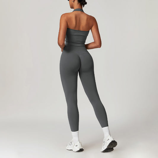 Wholesale Seamless Halterneck Threaded Yoga Bra | Wonderxfans bulk activewear