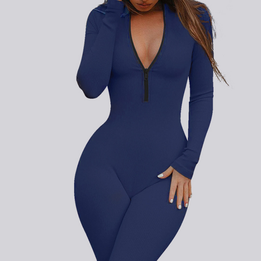 Wholesale Open-collar zip-up long-sleeve jumpsuit | Wonderxfans bulk activewear