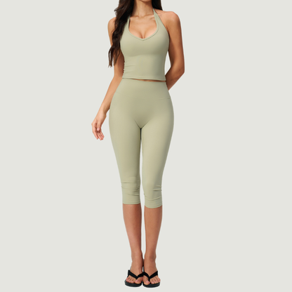 Wholesale Women's Seam-Detail Tank Top + Mid-Length Shorts Set – Butt-Lifting Yoga Gym Activewear