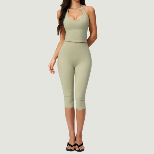 Wholesale Women's Seam-Detail Tank Top + Mid-Length Shorts Set – Butt-Lifting Yoga Gym Activewear