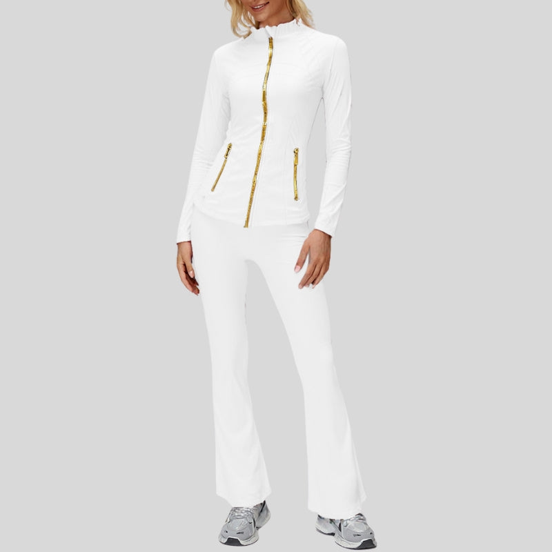 High-Waist Flare Legging with Stand Collar Jacket Set