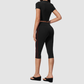 Wholesale Women's Brushed Contrast Piping Short Sleeve Crop Top & Button-Up Cropped Pants Set