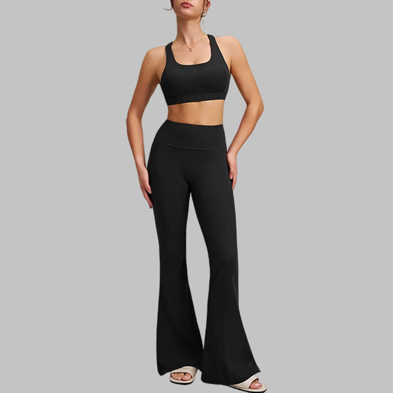 Square Neck Bra + High-Waist Flare Pants 2-Piece Set