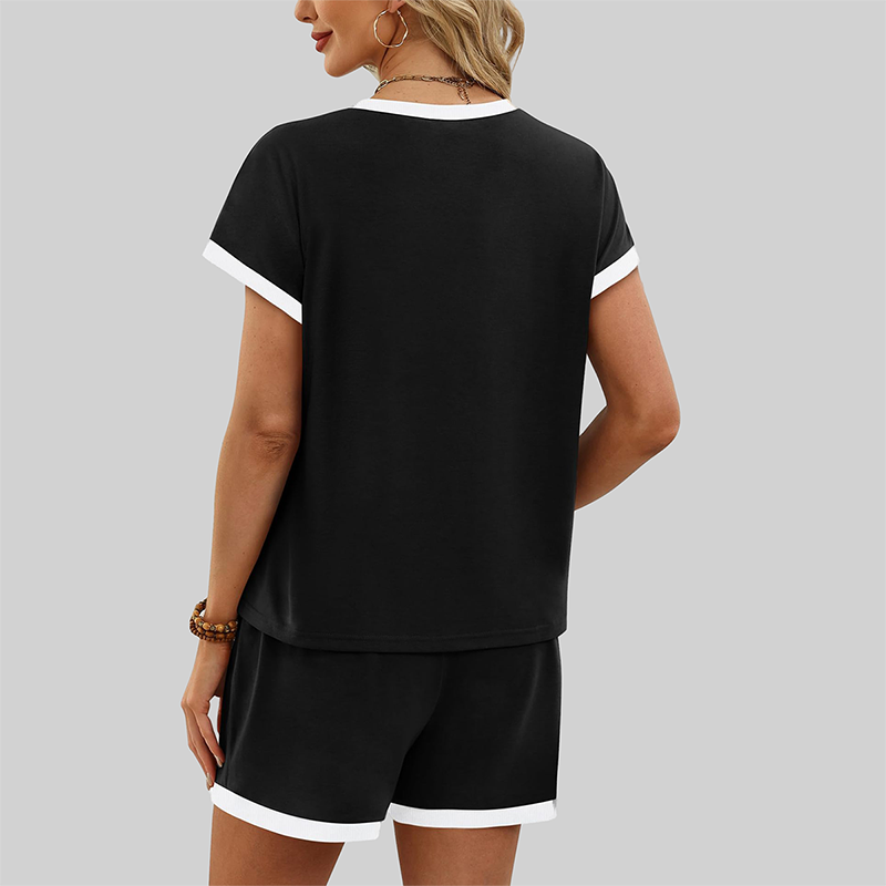 Wholesale Color-Block Drop-Shoulder T-Shirt & Shorts Set – 2-Piece Casual Sports Matching Set