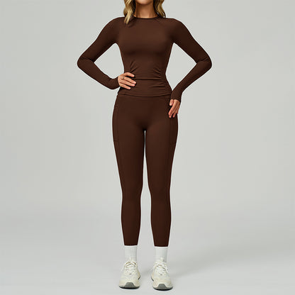 Long sleeve Sports top + High-waisted leggings 2-Piece Set