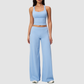 Wholesale Seam-Detail Cropped Vest & Hip-Lifting Wide-Leg Pants Set