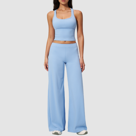 Wholesale Seam-Detail Cropped Vest & Hip-Lifting Wide-Leg Pants Set