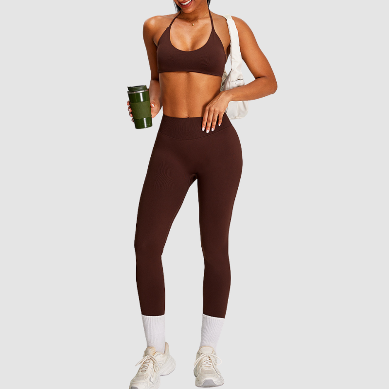 Wholesale Seamless Halter Sports Bra & High-Waist Leggings Set – Naked-Feel Peach-Lift Yoga 2-Piece